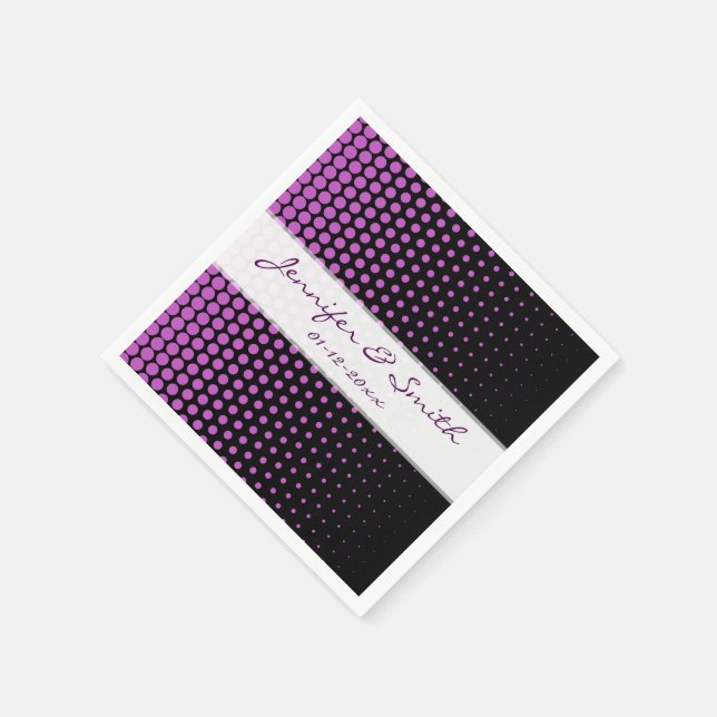 Serviette En Papier Fuchsia - Noir moderne Pois (Coin)