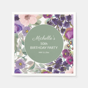 Serviette En Papier Fuchsia rose floral sauge vert 50e anniversaire