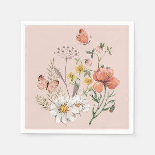 Serviette En Papier Fuchsia rose pêche floral fleur sauvage carrée