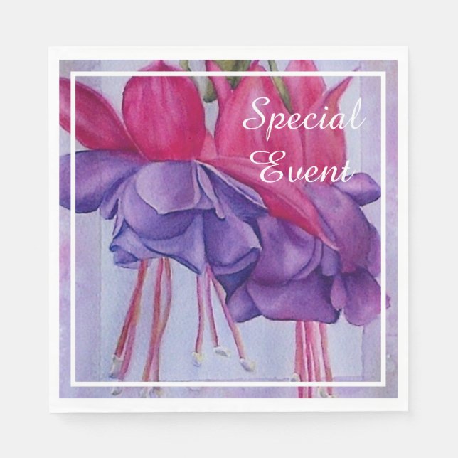Serviette En Papier Fuchsias Rose et Violet (Devant)