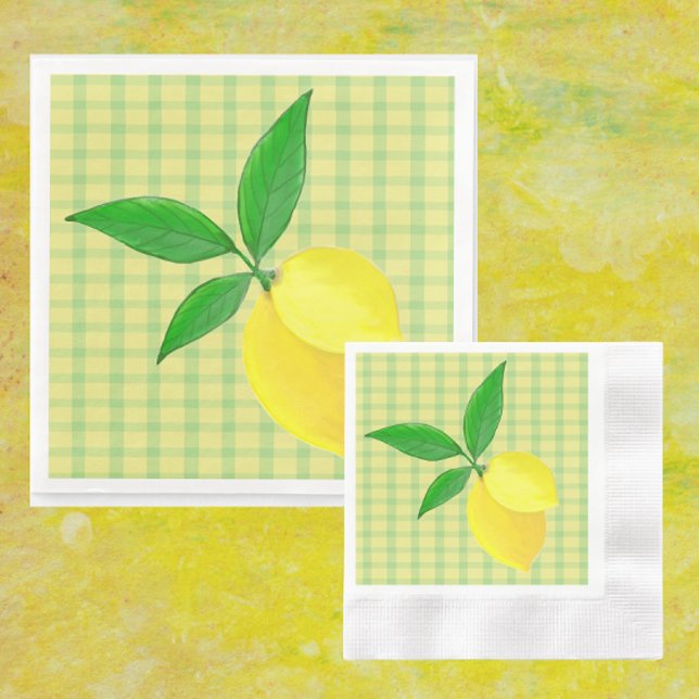 Serviette En Papier Fun Country Yellow Green Check Lemon  (Paper party napkins are zesty!)