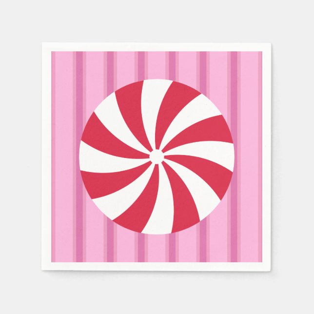 Serviette En Papier Fun et Fancy rose Noël Peppermenthe bonbon (Devant)