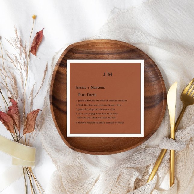 Serviette En Papier Fun Facts About The Newlyweds Terracotta mariage (Créateur téléchargé)