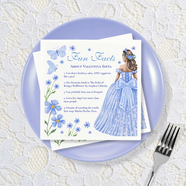 Serviette En Papier Fun Facts Baby Blue Quinceañera Floral (Fun Facts Baby Blue Quinceañera Floral Napkins)