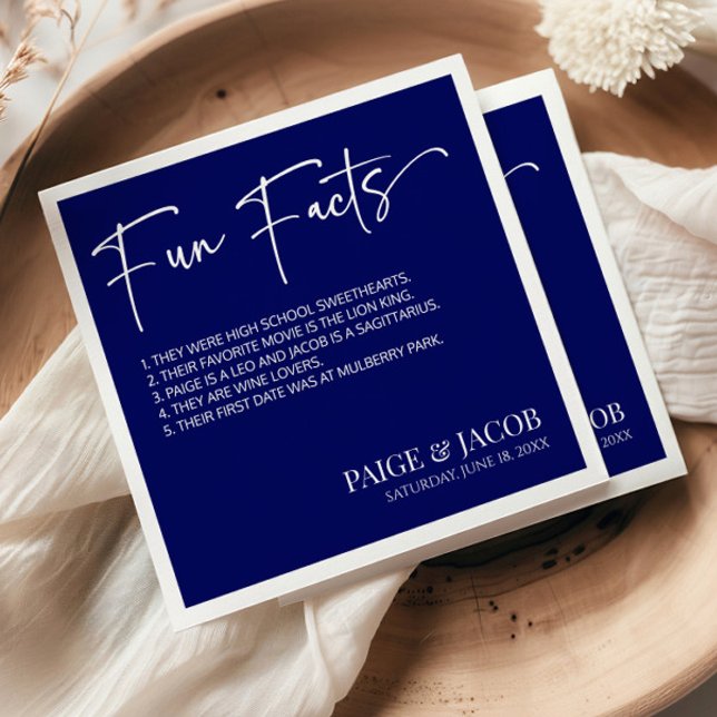 Serviette En Papier Fun Facts Dark Navy White Classic Minimal Mariage (Créateur téléchargé)