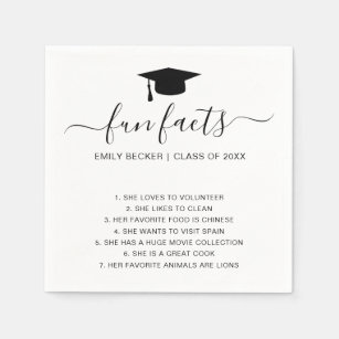Serviette En Papier Fun Facts Diplômé Noir Blanc Élégant Graduation