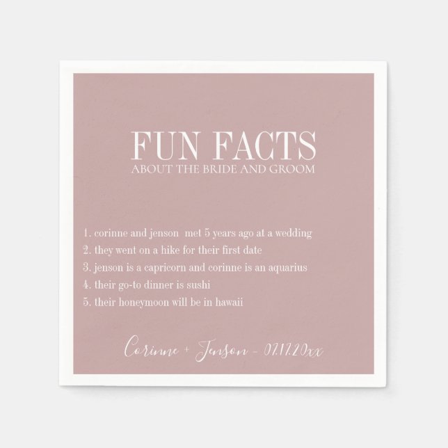 Serviette En Papier Fun Facts Dusty Mauve Personnalisé (Devant)