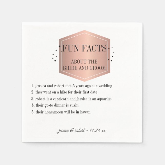 Serviette En Papier Fun Facts Elegant Rose Gold Logo Personnalisé (Devant)