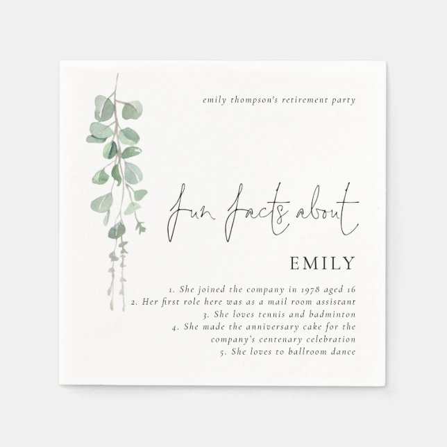 Serviette En Papier Fun Facts Eucalyptus Script Retraite Party (Devant)