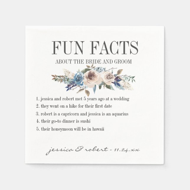 Serviette En Papier Fun Facts Floral Personnalisé (Devant)