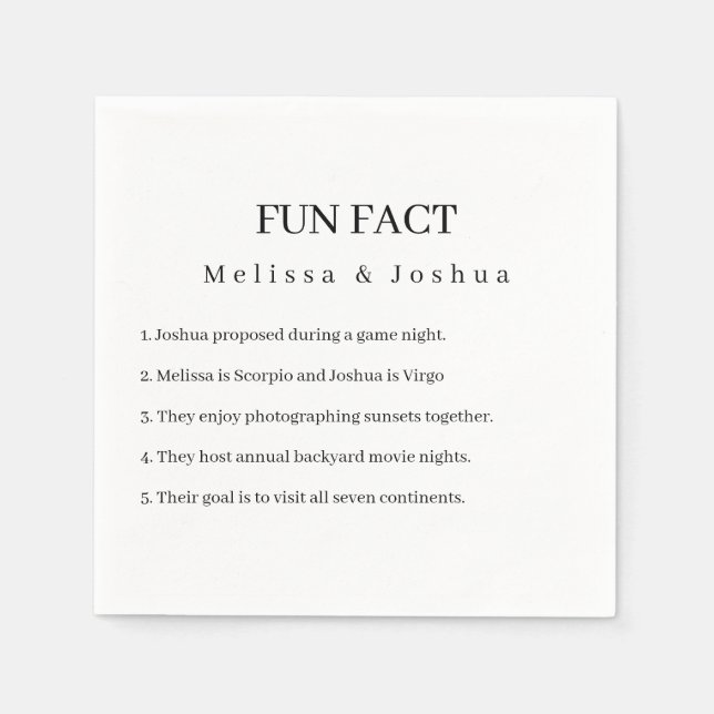 Serviette En Papier Fun Facts Funny Elegant Simple Mariage (Devant)