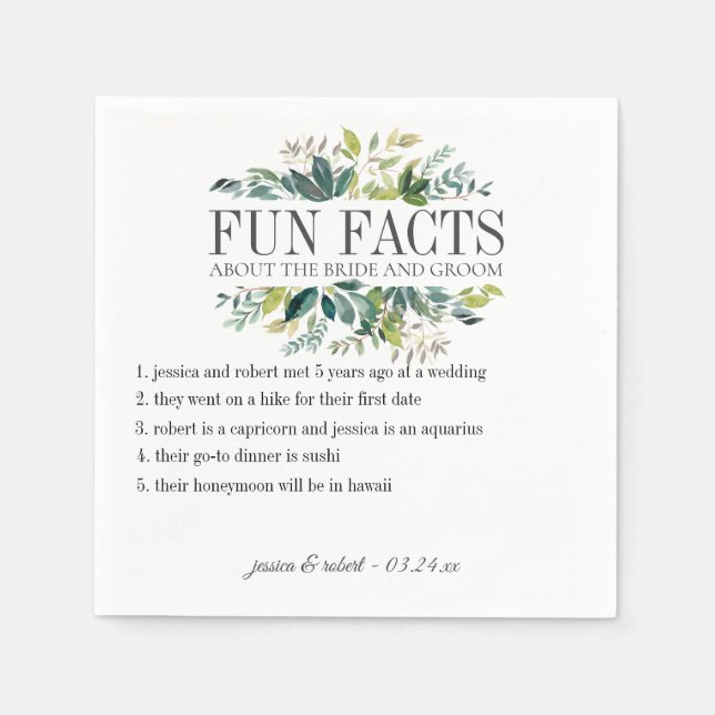 Serviette En Papier Fun Facts Garden Green Personnalisé (Devant)