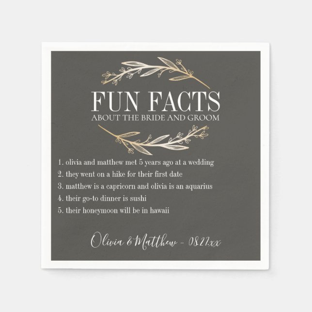 Serviette En Papier Fun Facts Gold Botanical Personnalisé (Devant)