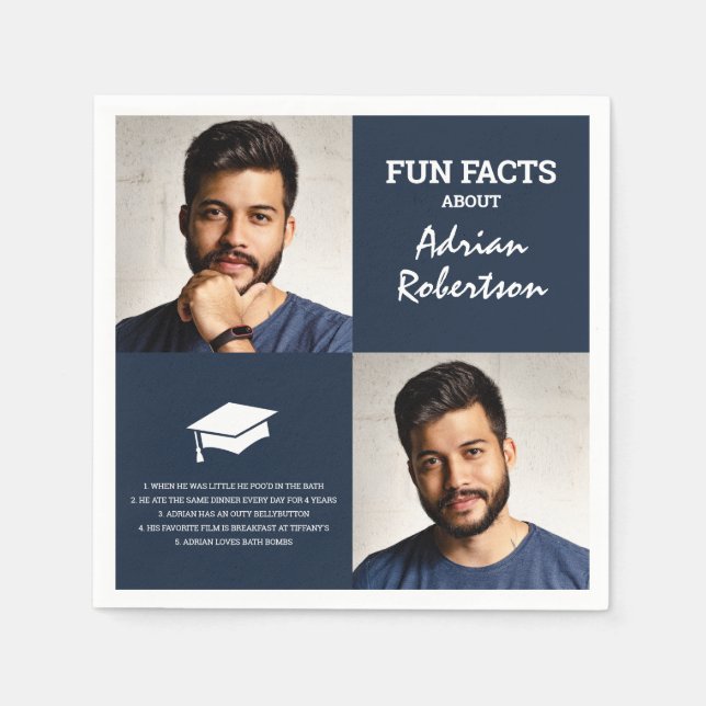 Serviette En Papier Fun Facts Graduate Photo Collage | Marine (Devant)