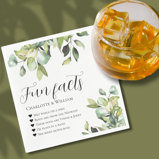 Serviette En Papier Fun Facts Newlyweets Green Botanical Mariage (Créateur téléchargé)