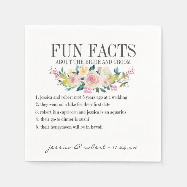 Serviette En Papier Fun Facts Pastel Floral Personnalisé (Devant)