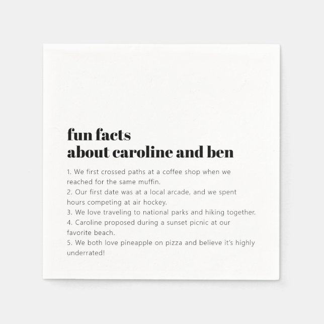 Serviette En Papier Fun Facts Personnalisé Mariage de la mariée Black  (Devant)