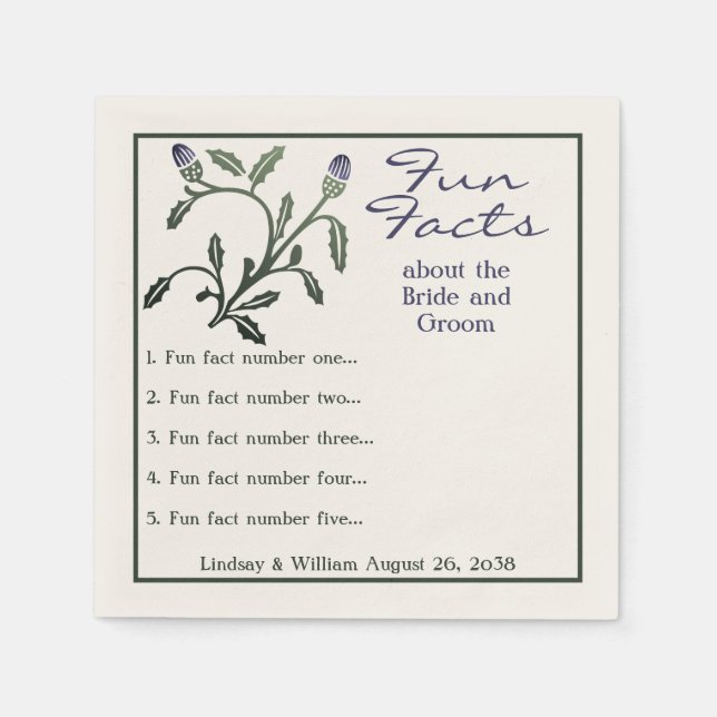 Serviette En Papier Fun Facts Purple & Green Thistle Mariage Réception (Devant)