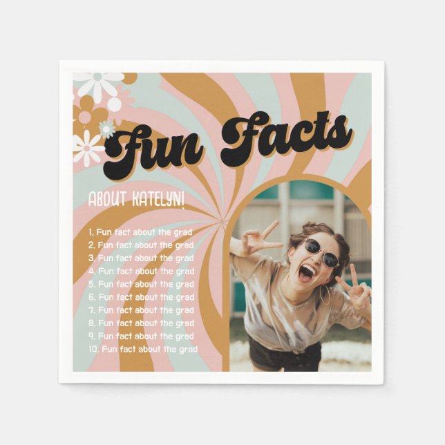 Serviette En Papier Fun Facts Retro Boho Photo Graduation (Devant)