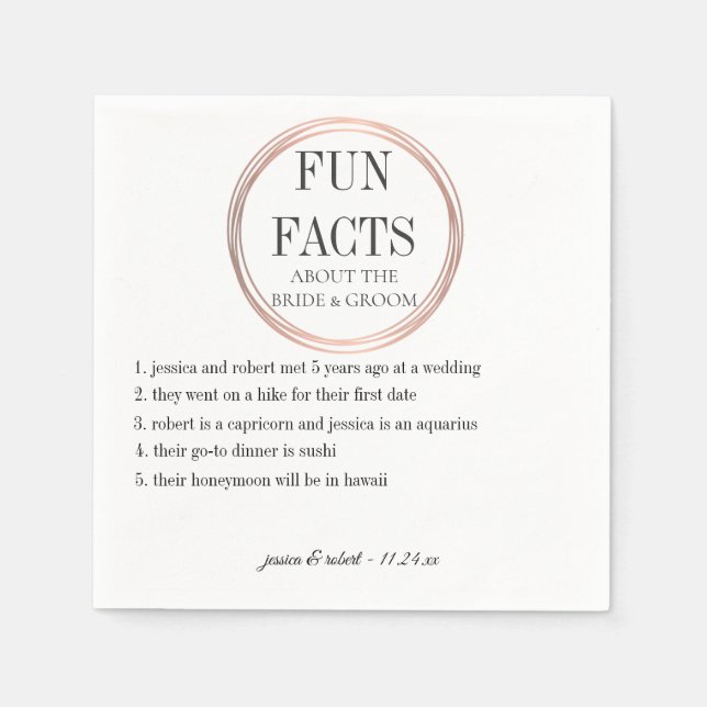 Serviette En Papier Fun Facts Rose Gold Rings Personnalisé (Devant)