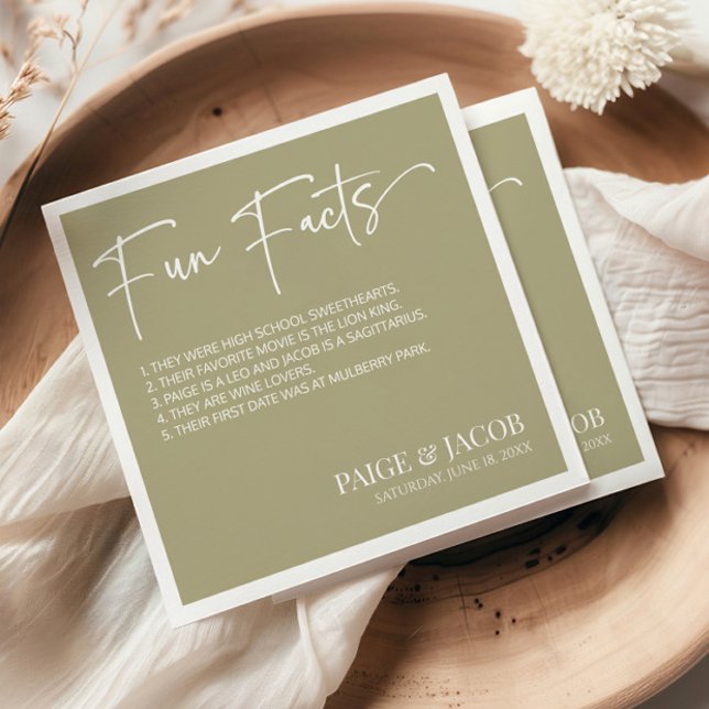 Serviette En Papier Fun Facts Sage Green Classic Minimal Mariage (Créateur téléchargé)