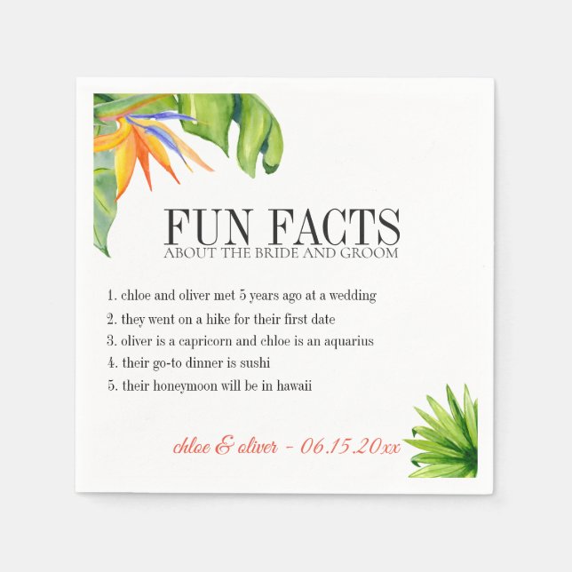 Serviette En Papier Fun Facts Tropical Foliing Personnalisé (Devant)