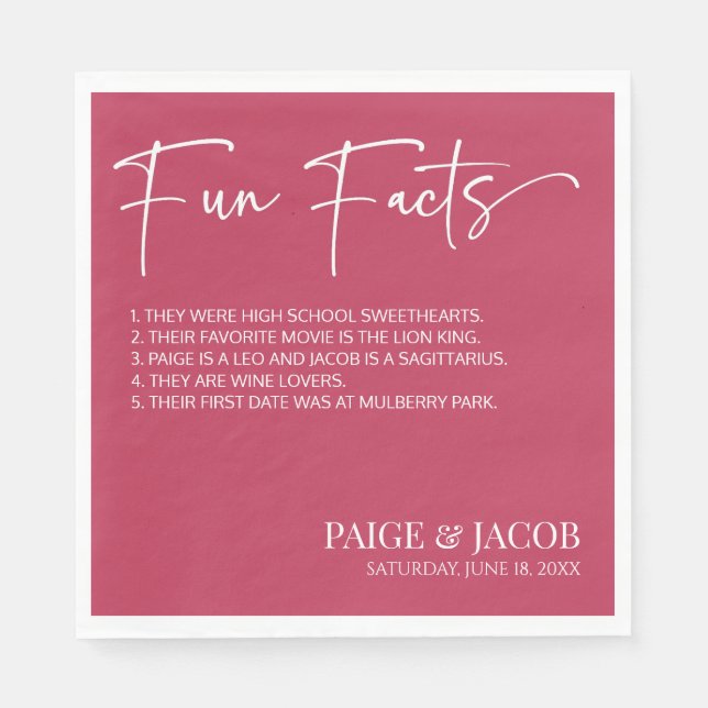 Serviette En Papier Fun Facts Viva Magenta Classic Minimic Mariage (Devant)
