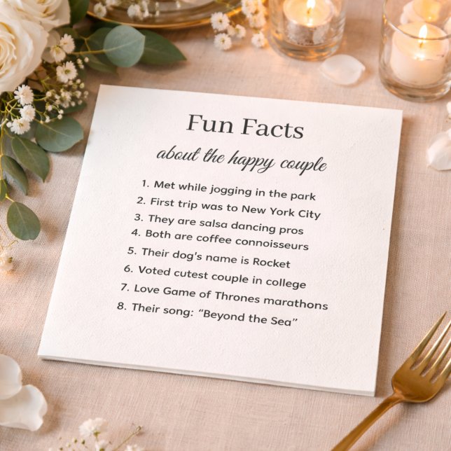 Serviette En Papier Fun Facts Wedding Napkins Personalized Couple Stor (Créateur téléchargé)