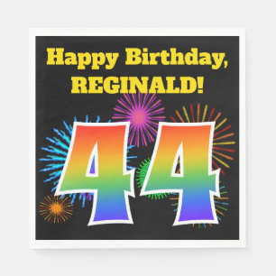 Serviette En Papier Fun Fireworks + Rainbow Motif "44" Anniversaire #