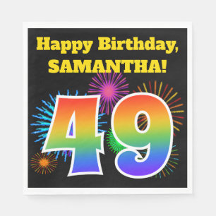 Serviette En Papier Fun Fireworks + Rainbow Motif "49" Anniversaire #