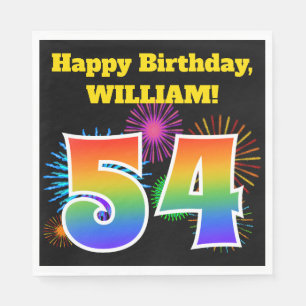 Serviette En Papier Fun Fireworks + Rainbow Motif "54" Anniversaire #