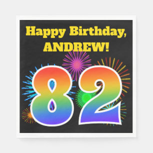 Serviette En Papier Fun Fireworks + Rainbow Motif "82" Anniversaire #