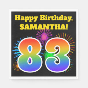Serviette En Papier Fun Fireworks + Rainbow Motif "83" Anniversaire #