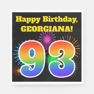 Serviette En Papier Fun Fireworks + Rainbow Motif "93" Anniversaire #