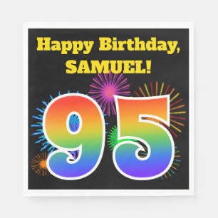 Serviette En Papier Fun Fireworks + Rainbow Motif "95" Anniversaire #