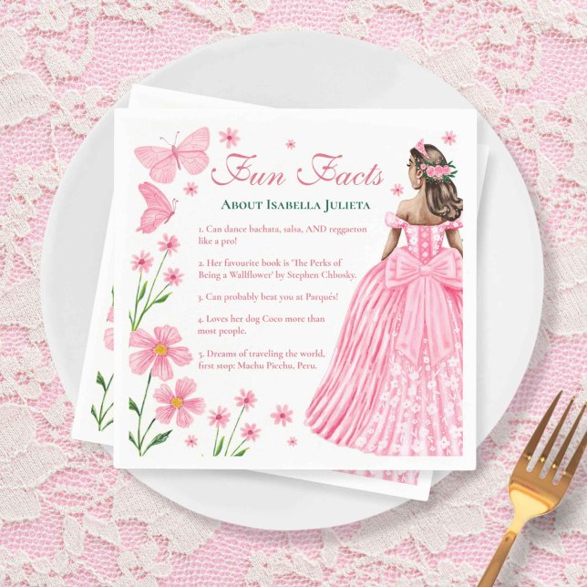 Serviette En Papier Fun Fun Faits Blush Rose Quinceañera Floral (Fun Facts Blush Pink Quinceañera Floral Napkins)