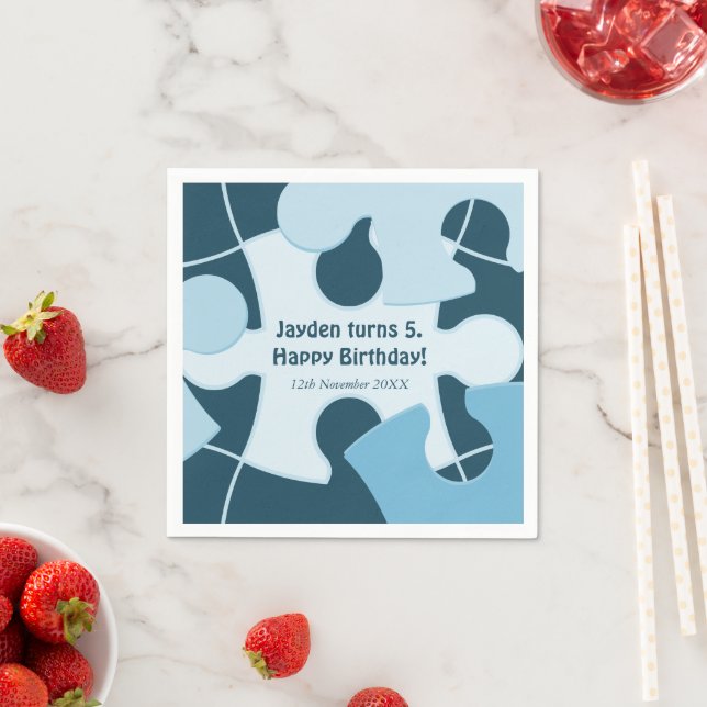 Serviette En Papier Fun Jigsaw Puzzle Kids Happy Birthday Name Blue (En situation)