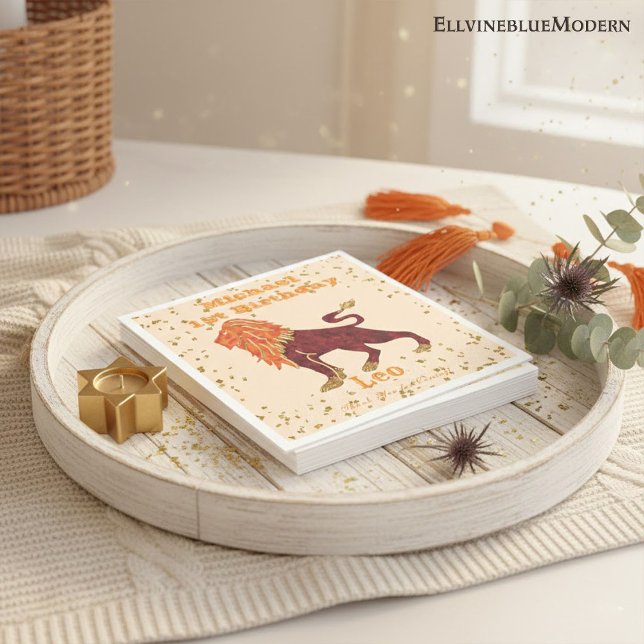 Serviette En Papier Fun Leo Premier Anniversaire & Gold Confetti (Créateur téléchargé)