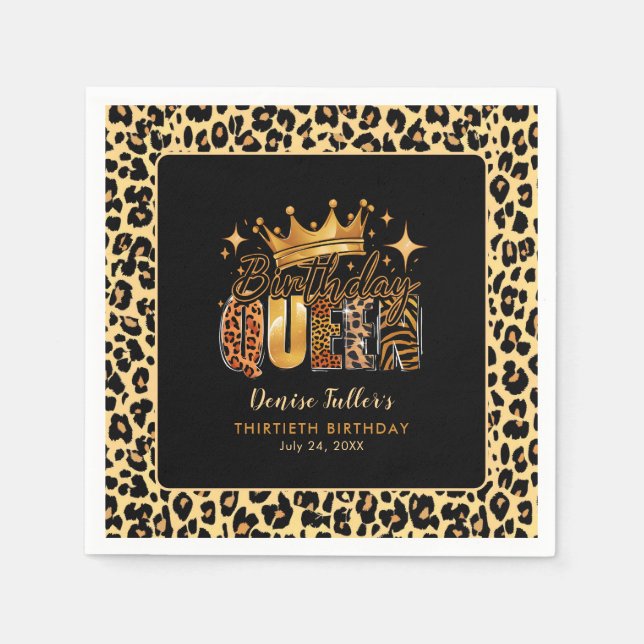 Serviette En Papier Fun Leopard Anniversaire Reine Trente Anniversaire (Devant)