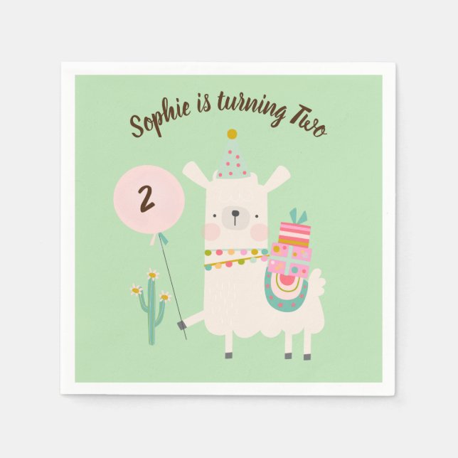 Serviette En Papier Fun Llama Fun Lime Green fête d'anniversaire (Devant)