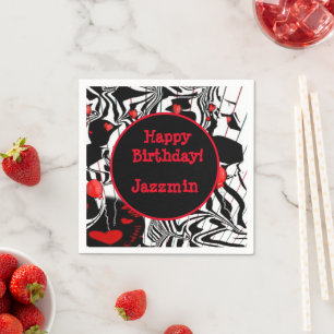 Serviette En Papier Fun Party noir, blanc, rouge moderne Jazz Napkins