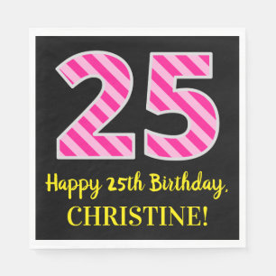 Serviette En Papier Fun Pink Stripes "25"; Joyeux 25e anniversaire; No
