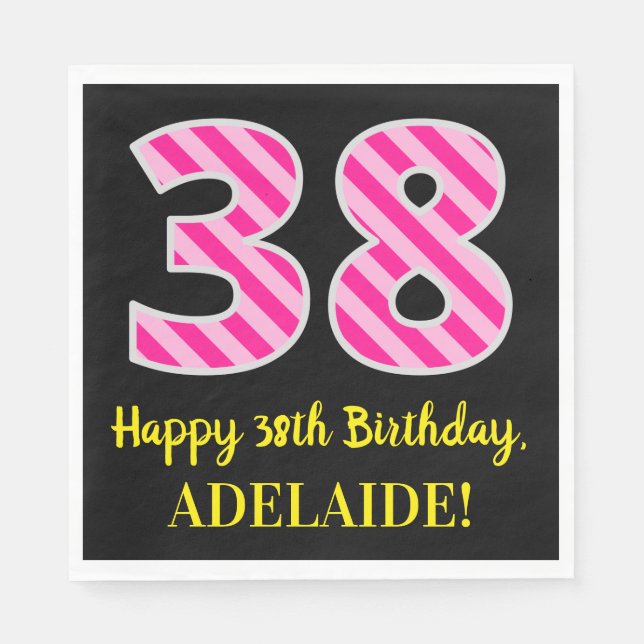 Serviette En Papier Fun Pink Stripes "38"; Joyeux 38ème anniversaire;  (Devant)