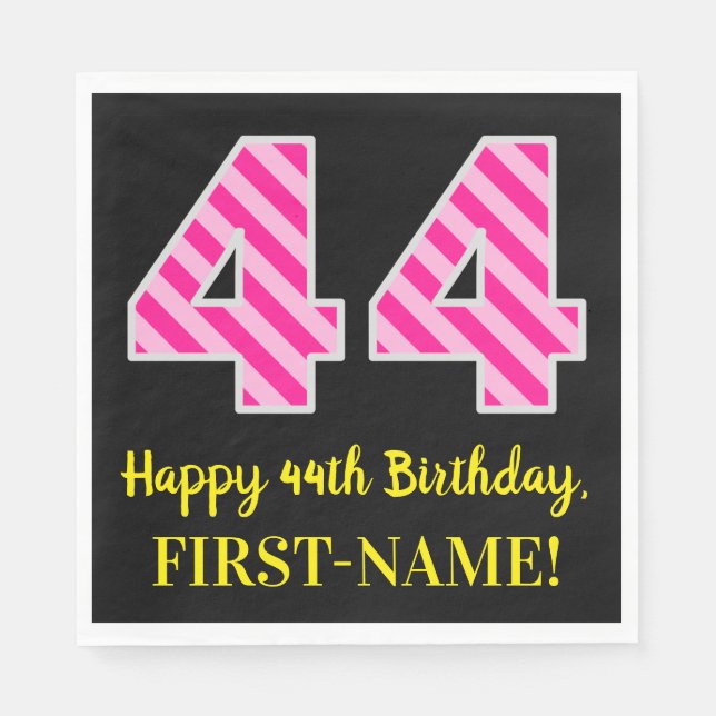 Serviette En Papier Fun Pink Stripes "44"; Joyeux 44e anniversaire; No (Devant)