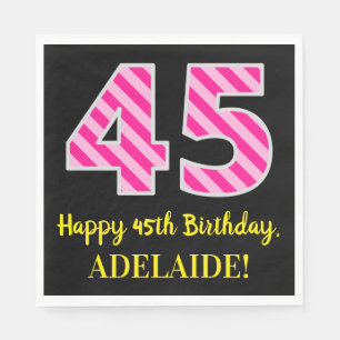 Serviette En Papier Fun Pink Stripes "45"; Joyeux 45e anniversaire; No