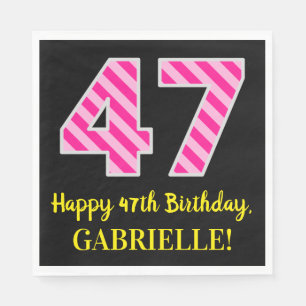 Serviette En Papier Fun Pink Stripes "47"; Joyeux 47ème anniversaire;