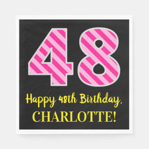 Serviette En Papier Fun Pink Stripes "48"; Joyeux 48ème anniversaire;
