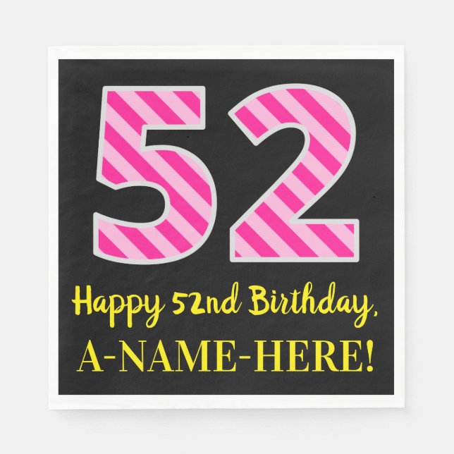 Serviette En Papier Fun Pink Stripes "52"; Joyeux 52e anniversaire; No (Devant)