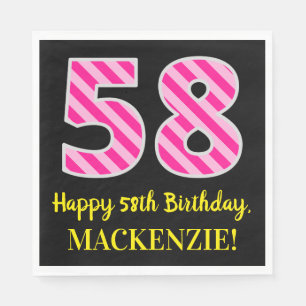 Serviette En Papier Fun Pink Stripes "58"; Joyeux 58ème anniversaire; 