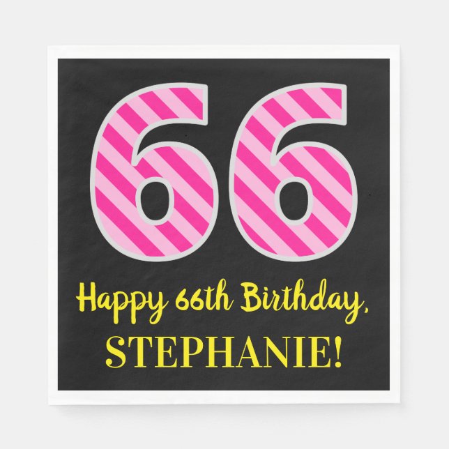 Serviette En Papier Fun Pink Stripes "66"; Joyeux 66e anniversaire; No (Devant)